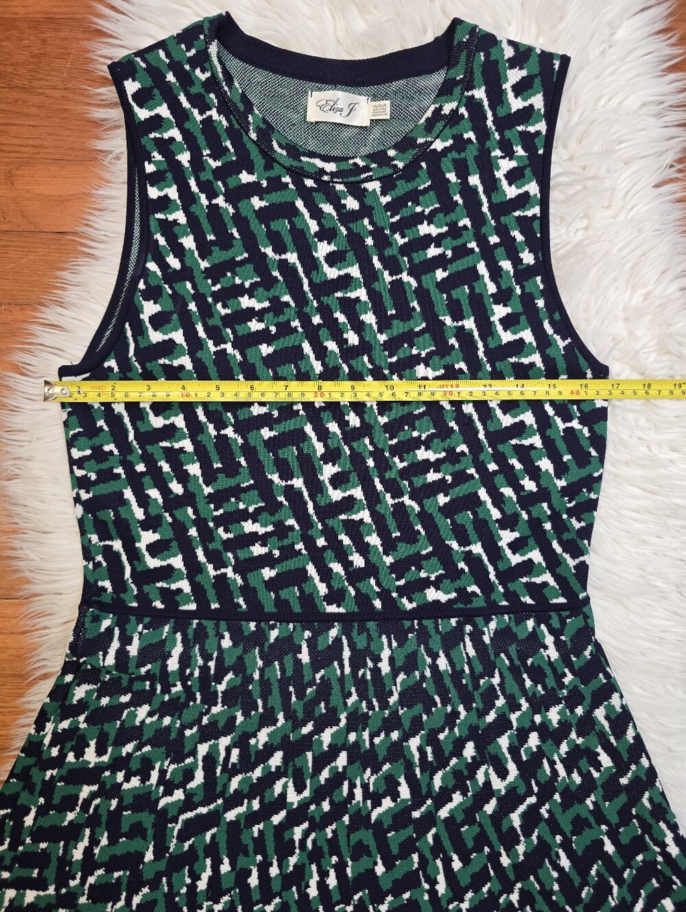 Eliza J Green- Navy Sleeveless Geometric Knit Fit & Flare Sweater  Dress Sz.PL - Picture 13 of 16